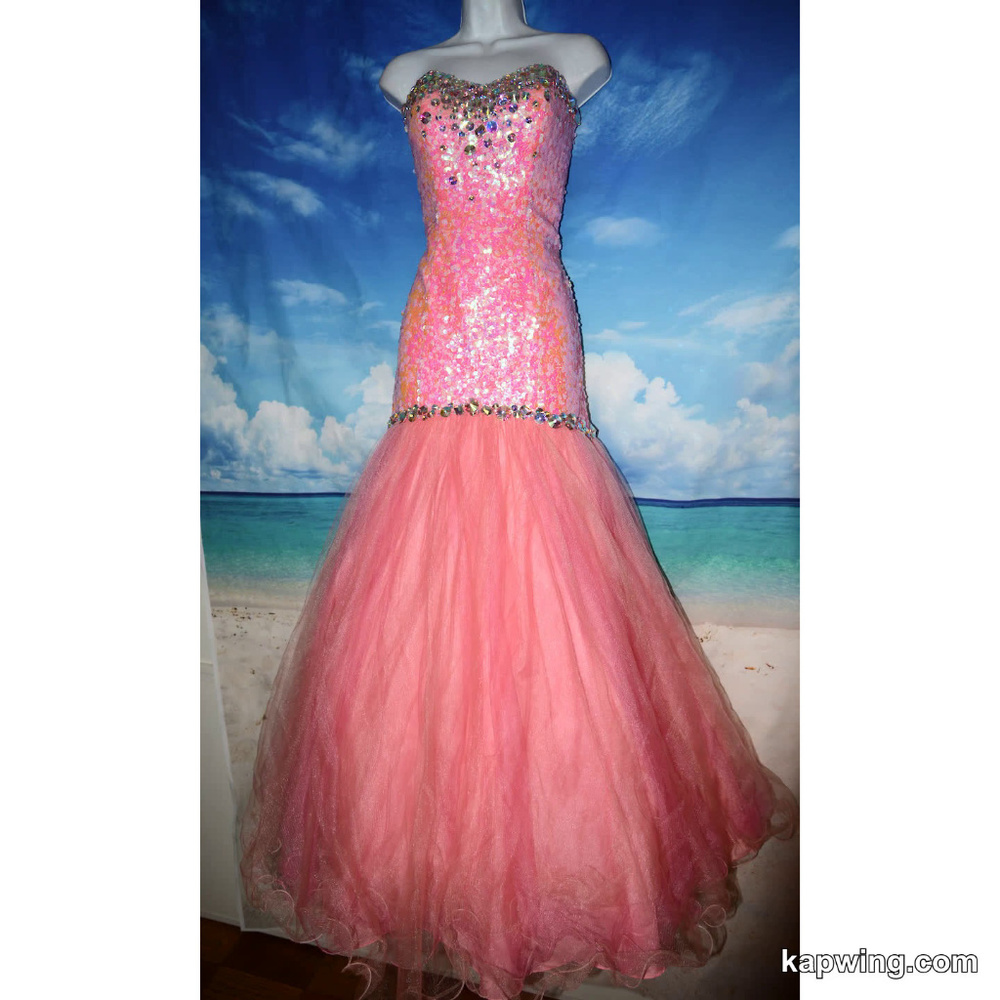 Sherri Hill Pink Sequin Mermaid Tulle Prom Princess Dress Sz 6